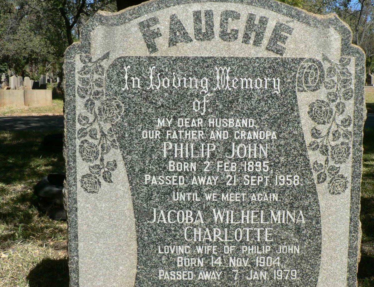 FAUCHE Philip John 1895-1958 &amp; Jacoba Wilhelmina Charlotte 1904-1979