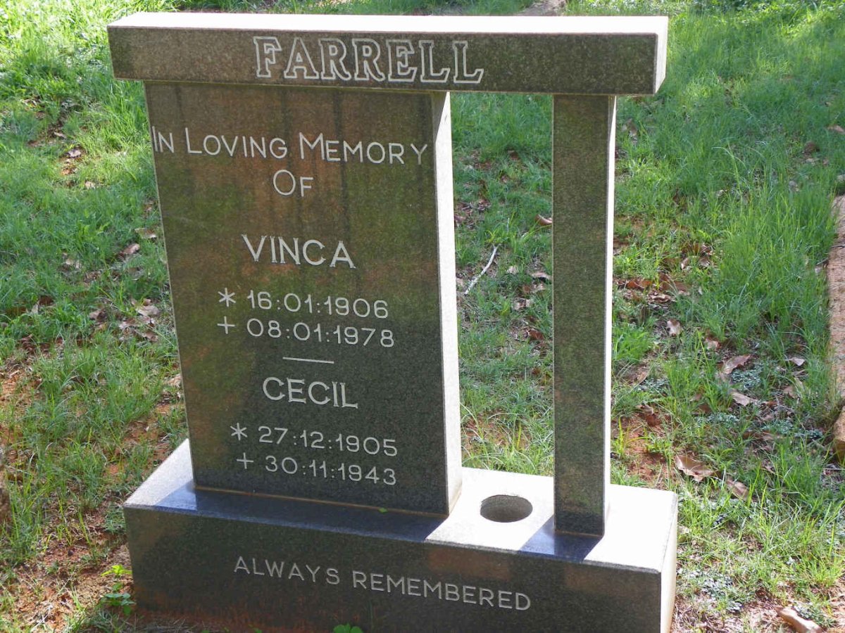 FARRELL Cecil 1905-1943 &amp; Vinca 1906-1978
