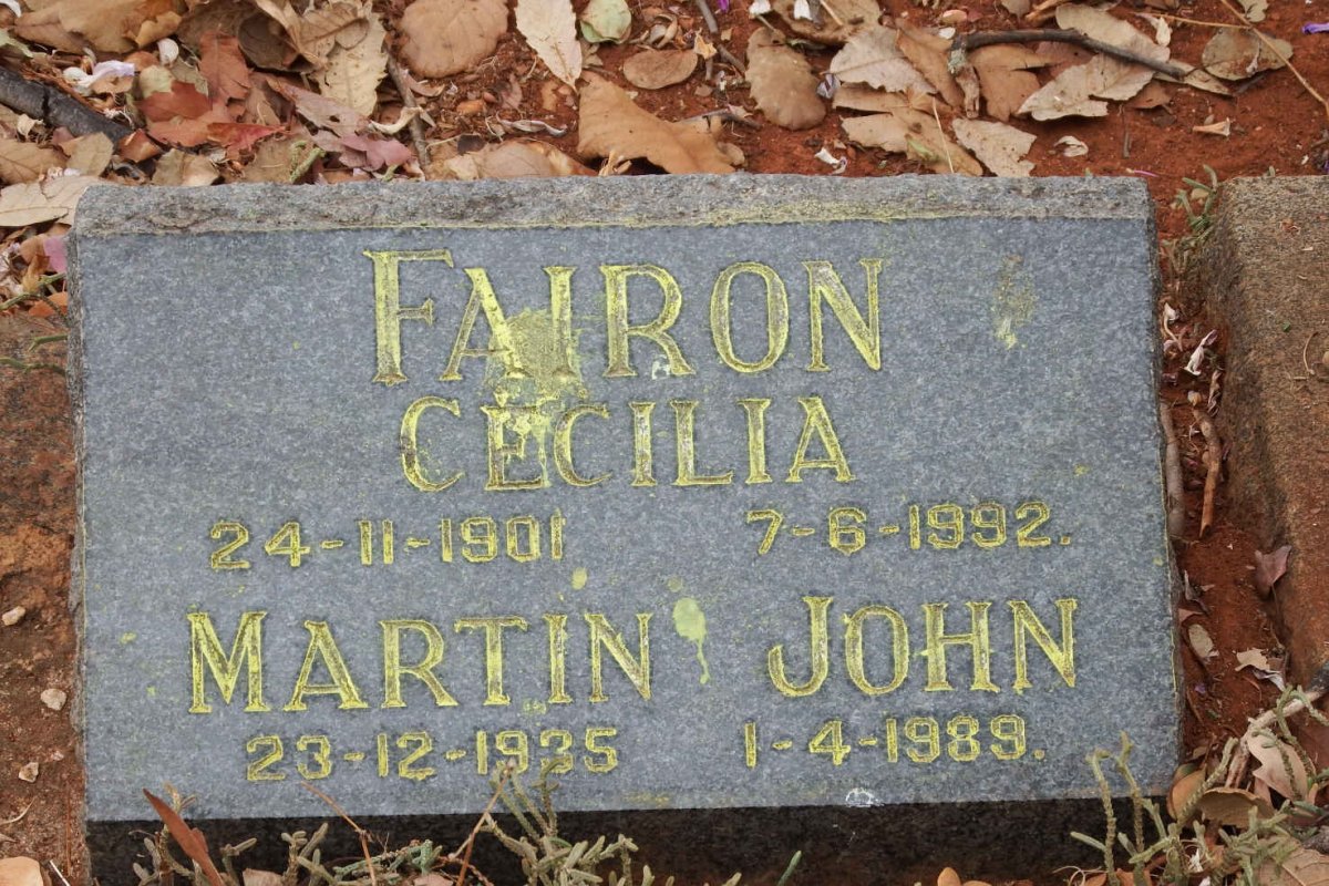 FAIRON Cecilia 1901-1992 :: FAIRON Martin John 1935-1989