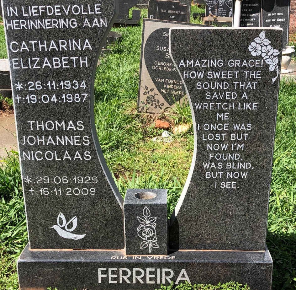 FERREIRA Thomas Johannes Nicolaas 1929-2009 &amp; Catharina Elizabeth 1934-1987