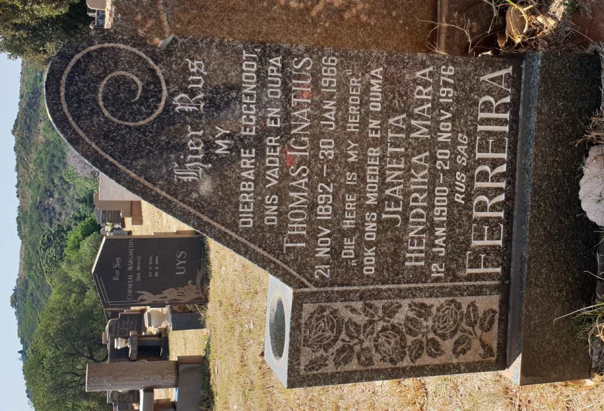 FERREIRA Thomas Ignatius 1892-1966 &amp; Jeanetta Hendrika Mara 1900-1976