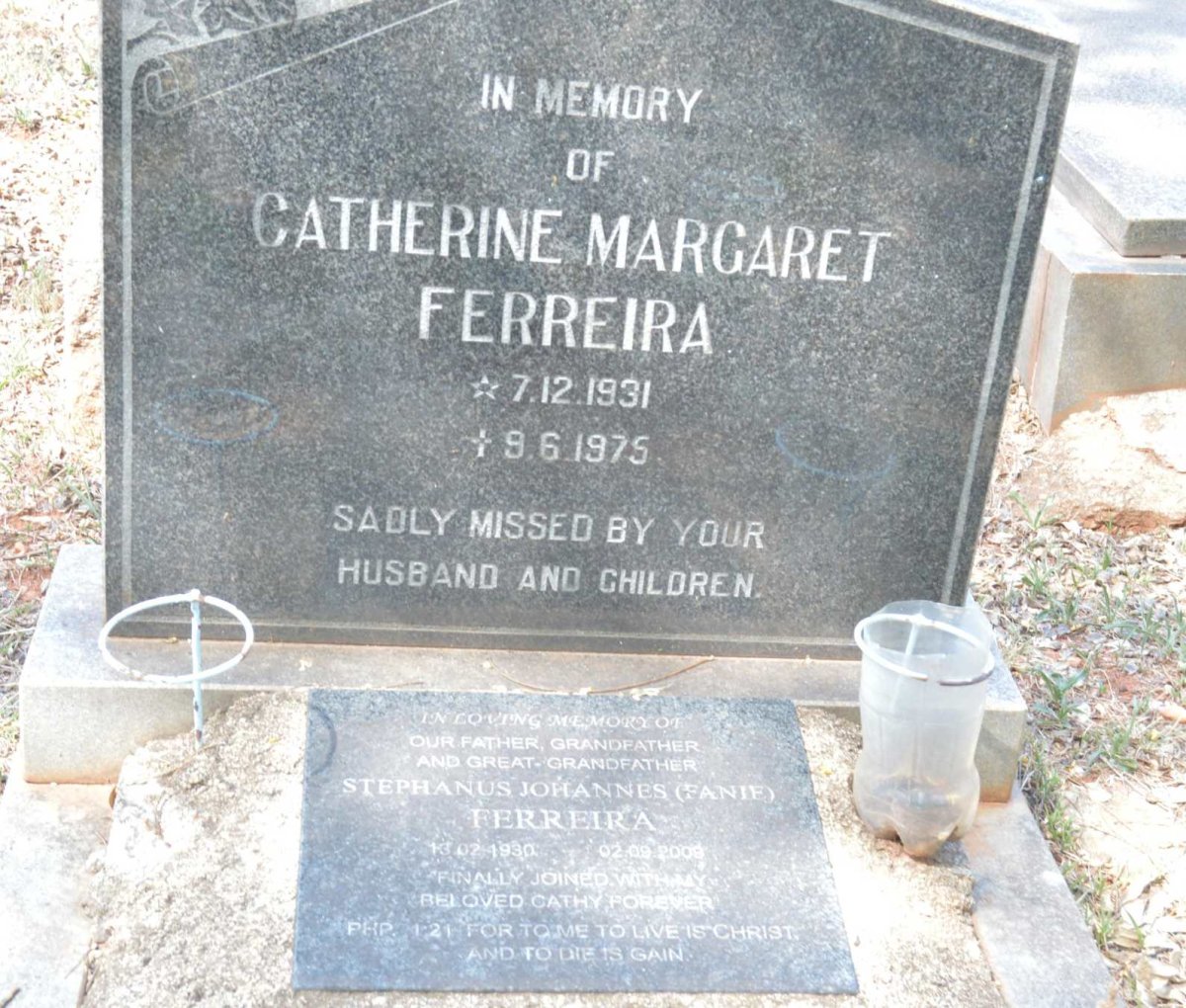 FERREIRA Stephanus Johannes 1930-2009 &amp; Catherine Margaret 1931-1975