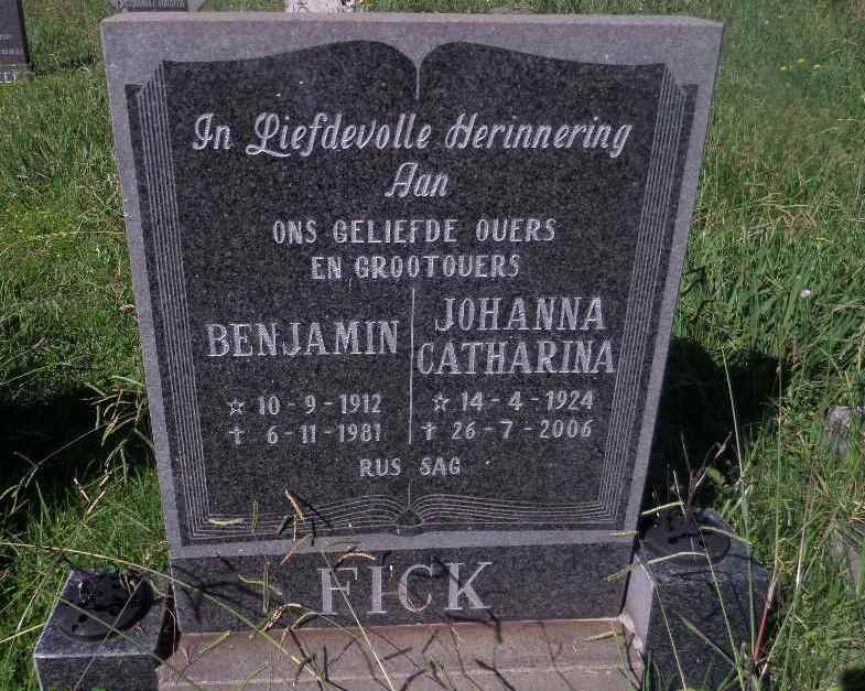 FICK Benjamin 1912-1981 &amp; Johanna Catharina 1924-2006