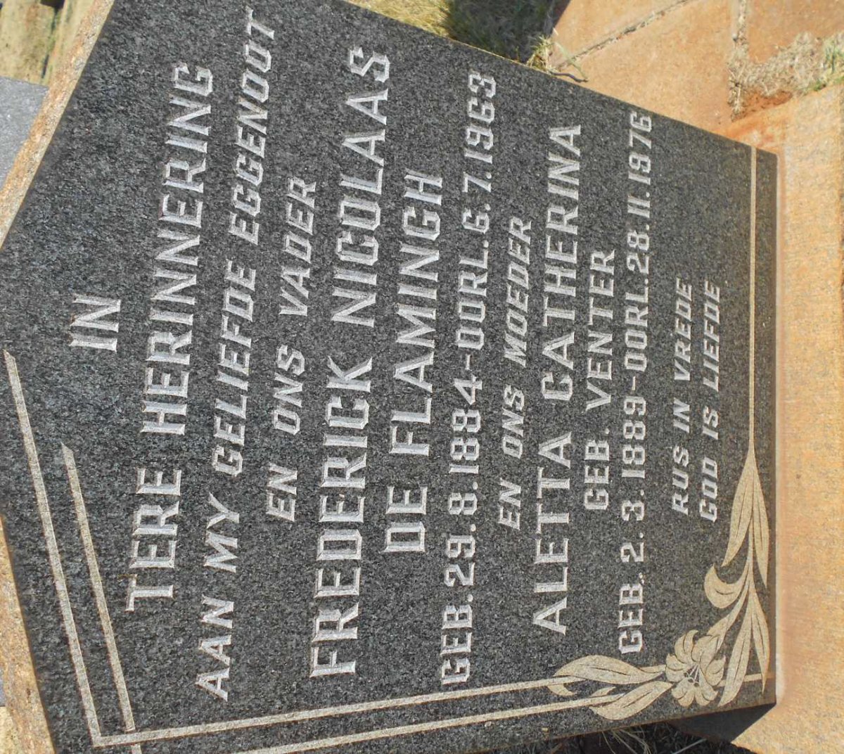 FLAMINGH Frederick Nicolaas, de 1884-1963 &amp; Aletta Catherina VENTER 1889-1976