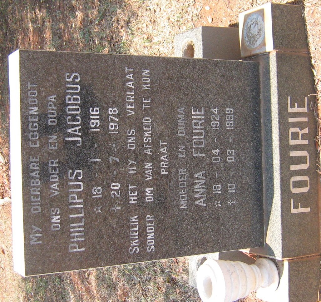 FOURIE Phillipus Jacobus 1916-1978 &amp; Anna 1924-1999