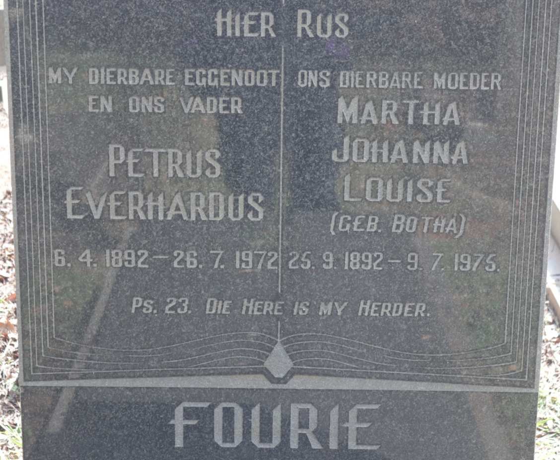 FOURIE Petrus Everhardus 1892-1972 &amp; Martha Johanna Louise BOTHA 1892-1975