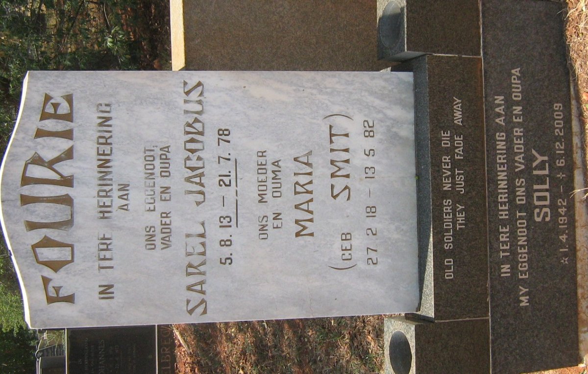 FOURIE Sarel Jacobus 1913-1978 &amp; Maria SMIT 1918-1982 :: FOURIE Solly 1942-2009