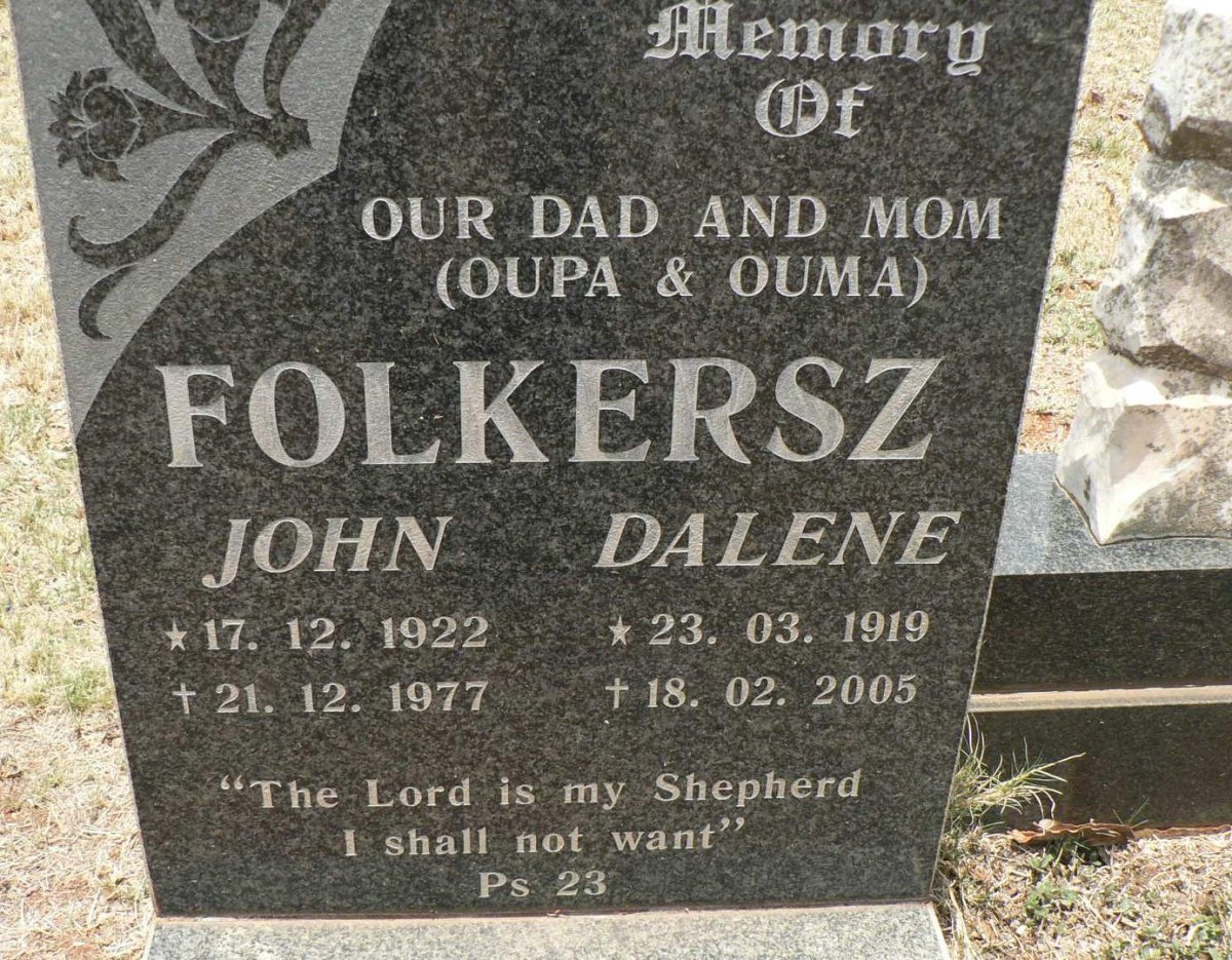 FOLKERSZ John 1922-1977 &amp; Dalene 1919-2005