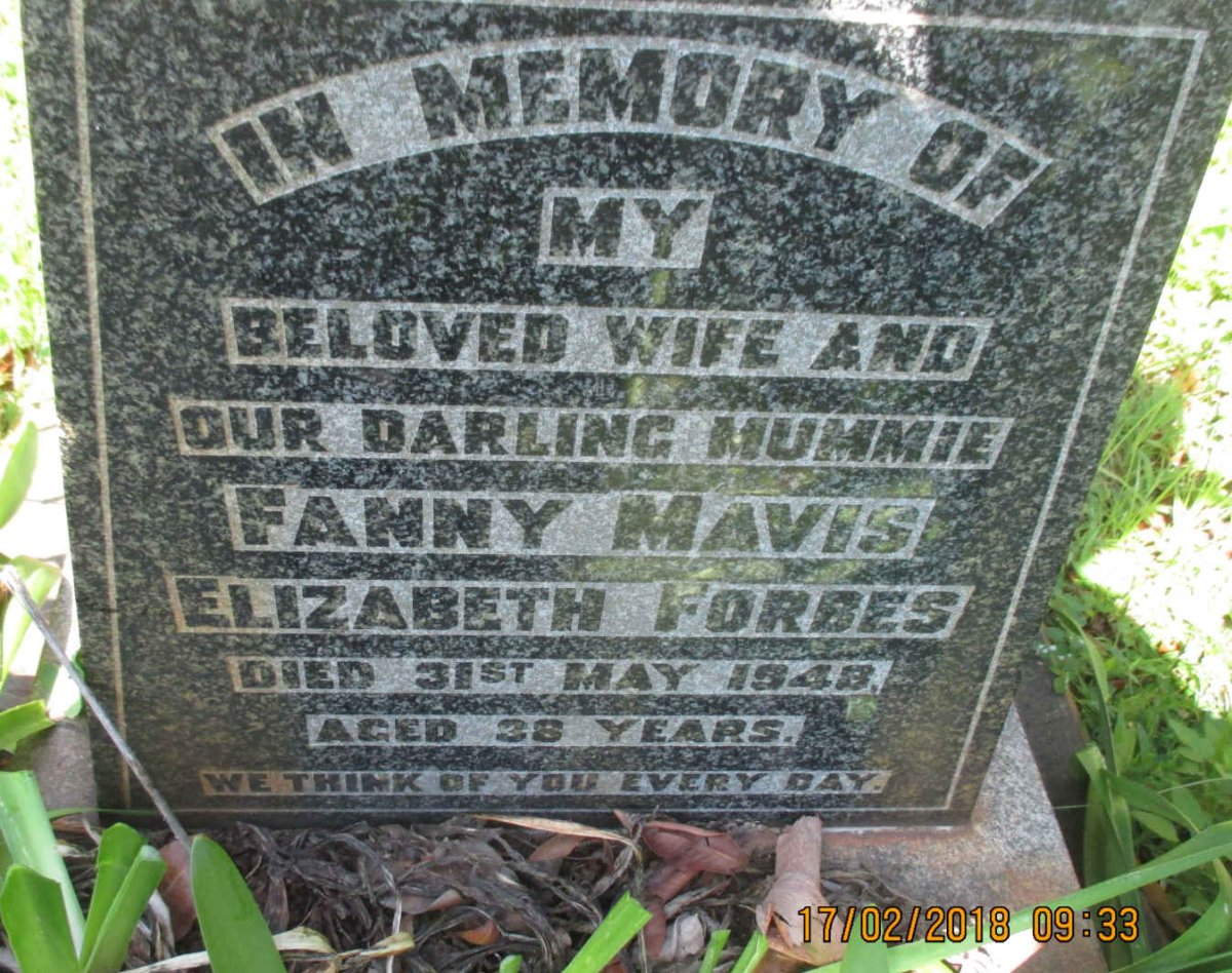 FORBES Fanny Mavis Elizabeth -1948
