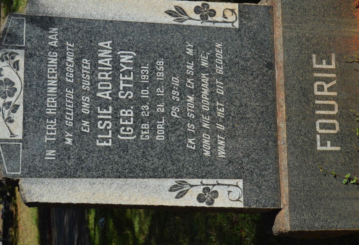 FOURIE Elsie Adriana nee STEYN 1931-1958