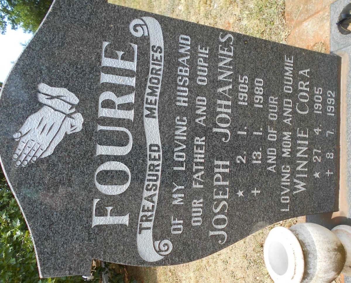 FOURIE Joseph Johannes 1905-1980 &amp; Winnie Cora 1905-1992
