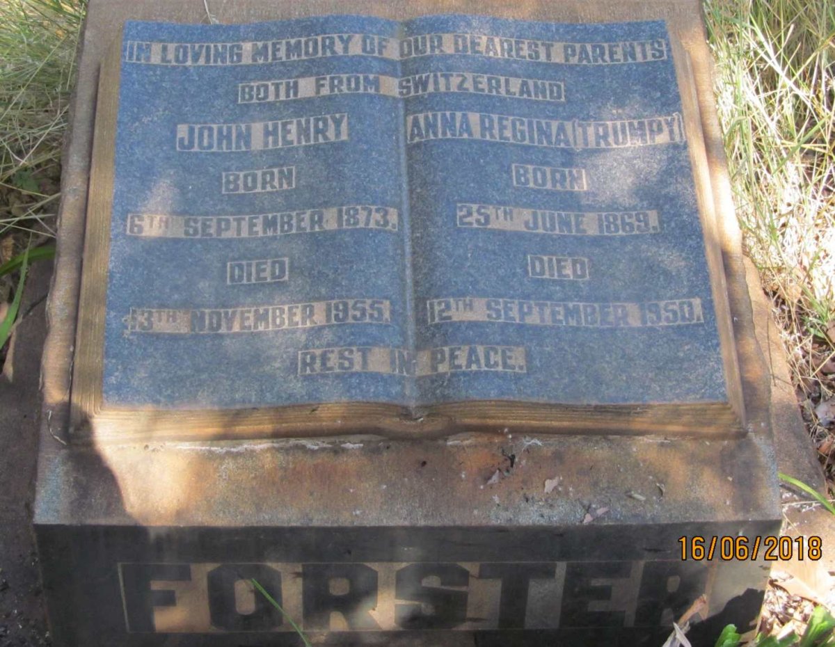 FORSTER John Henry 1873-1955 &amp; Anna Regina TRUMPY 1869-1950