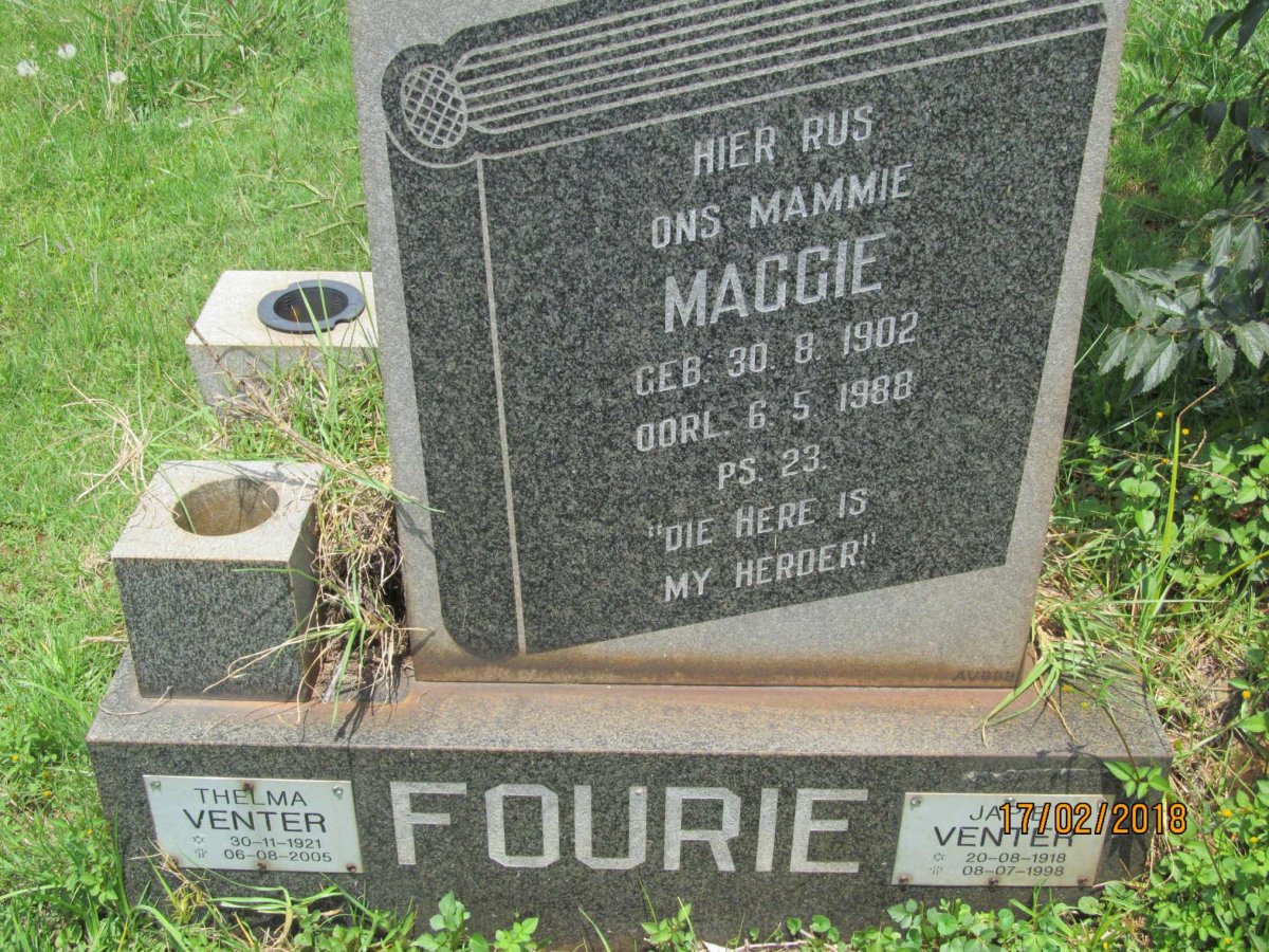 FOURIE Maggie 1902-1988 :: VENTER Japie 1918-1998 &amp; Thelma 1921-2005