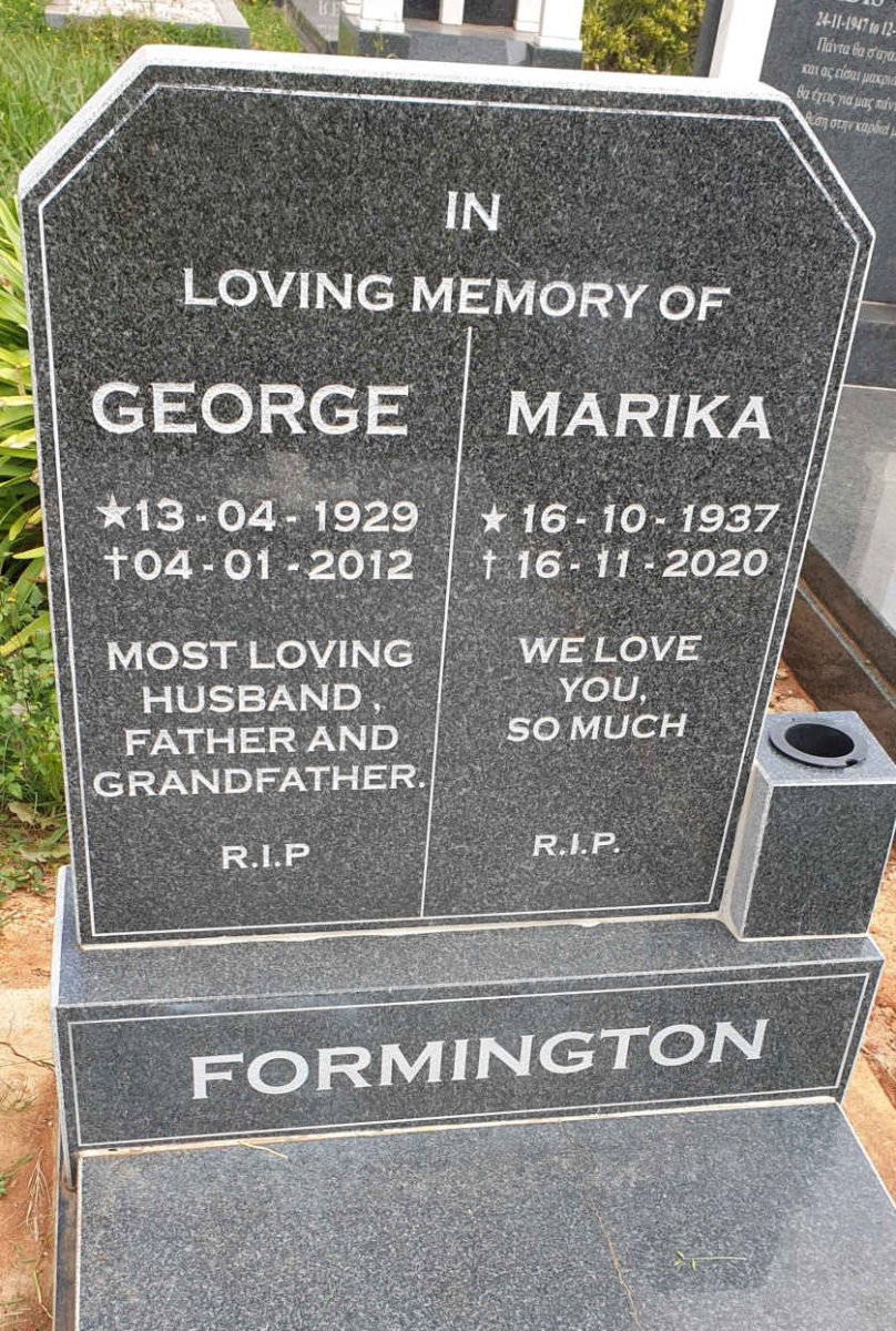FORMINGTON George 1929-2012 & Marika 1937-2020