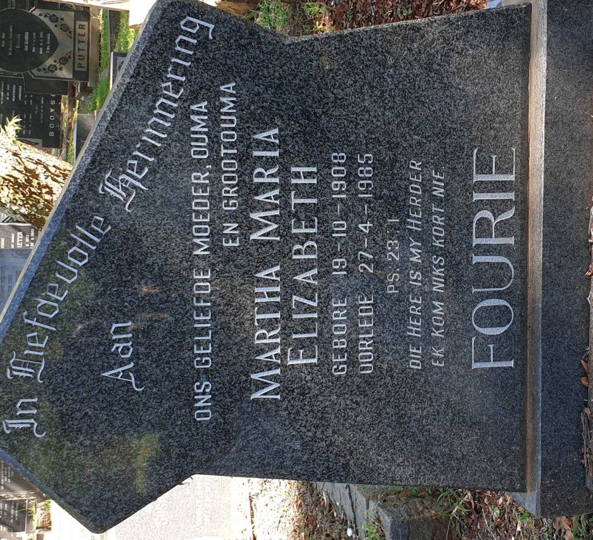 FOURIE Martha Maria Elizabeth 1908-1985