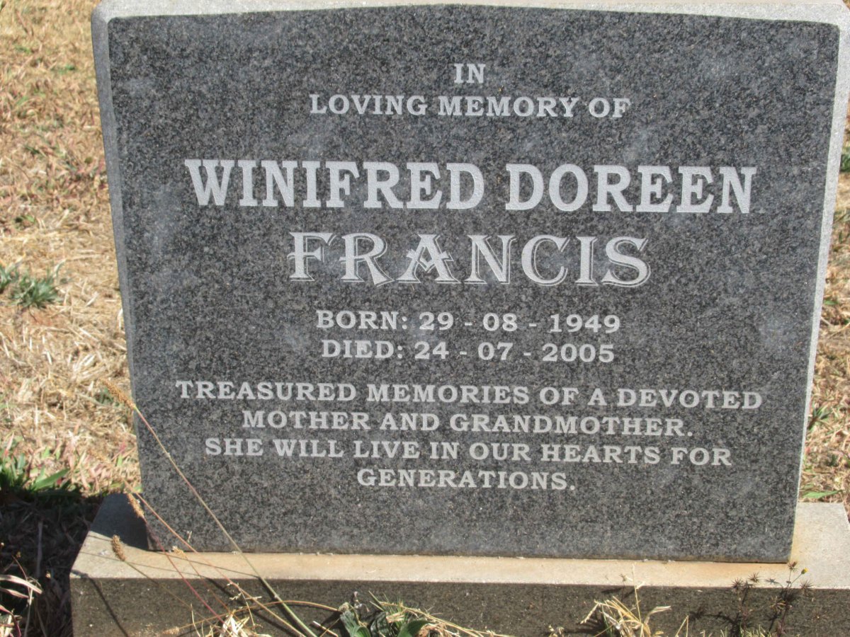 FRANCIS Winifred Doreen 1949-2005