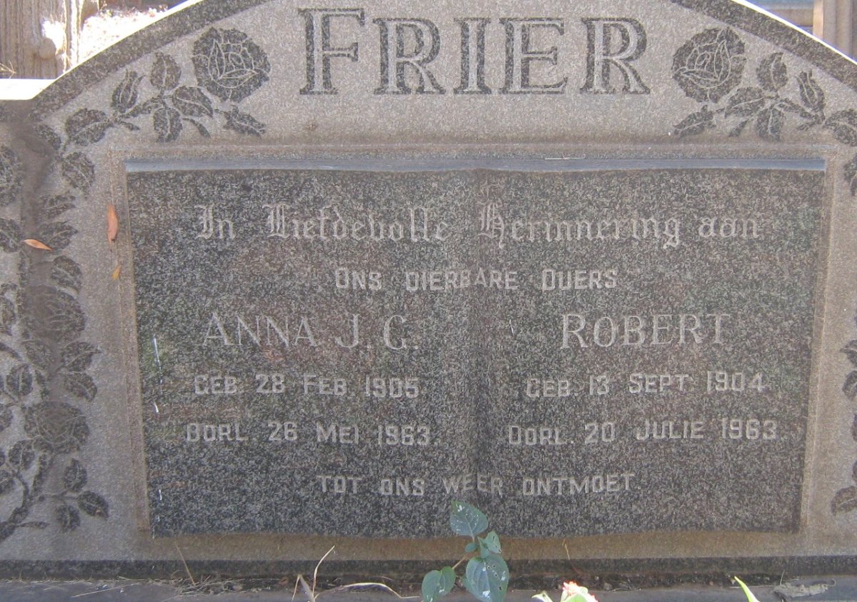 FRIER Robert 1904-1963 &amp; Anna J.G. 1905-1963