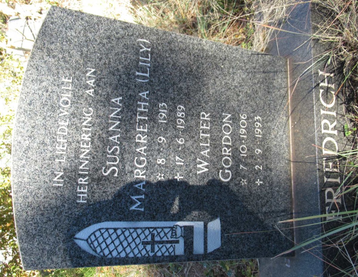 FRIEDRICH Walter Gordon 1906-1993 &amp; Susanna Margaretha 1913-1989