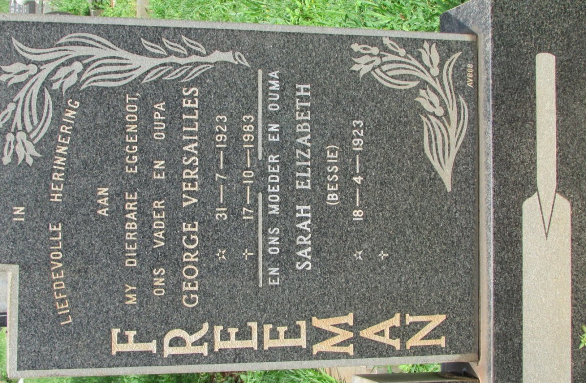 FREEMAN George Versailles 1923-1983 &amp; Sarah Elizabeth 1923-