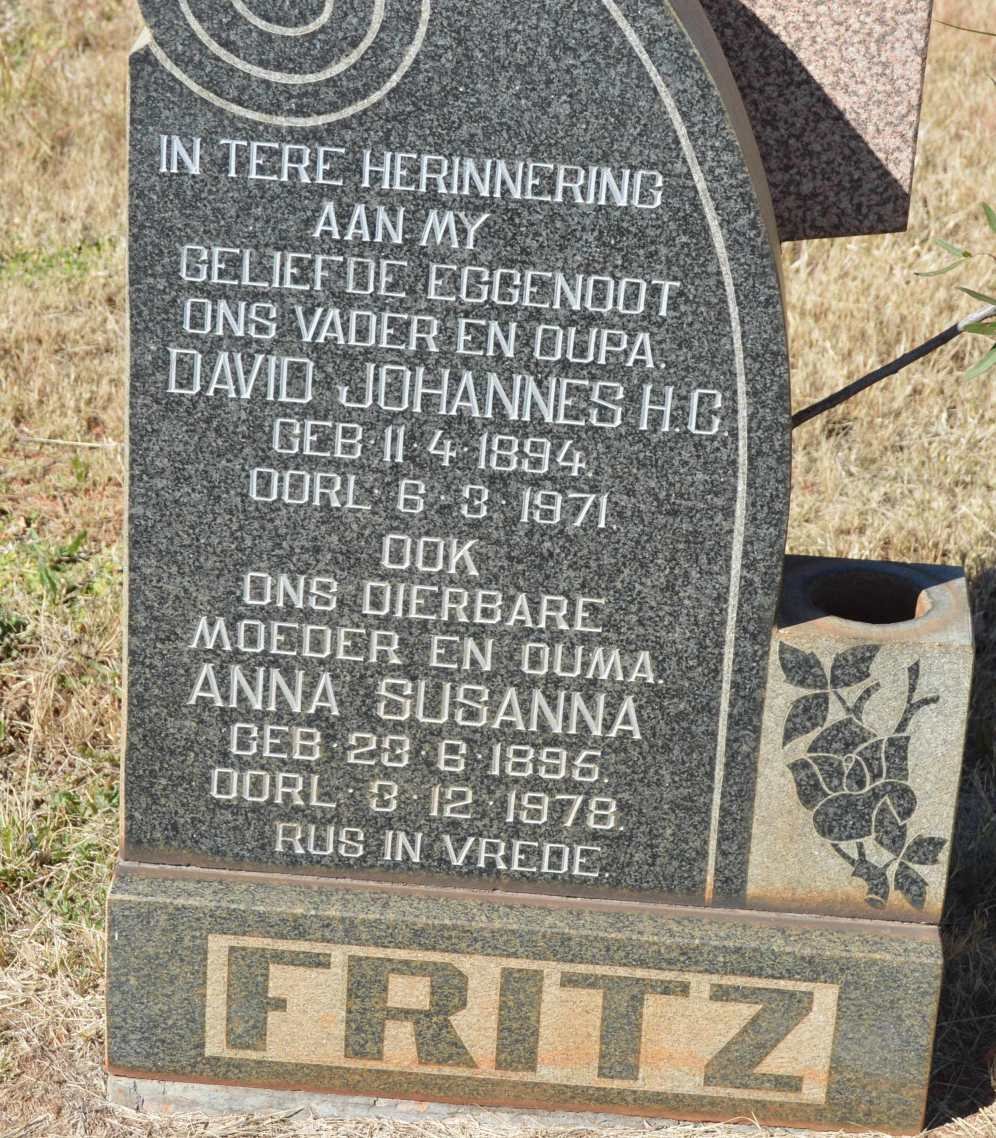 FRITZ David Johannes H.C. 1894-1971 &amp; Anna Susanna 1895-1978