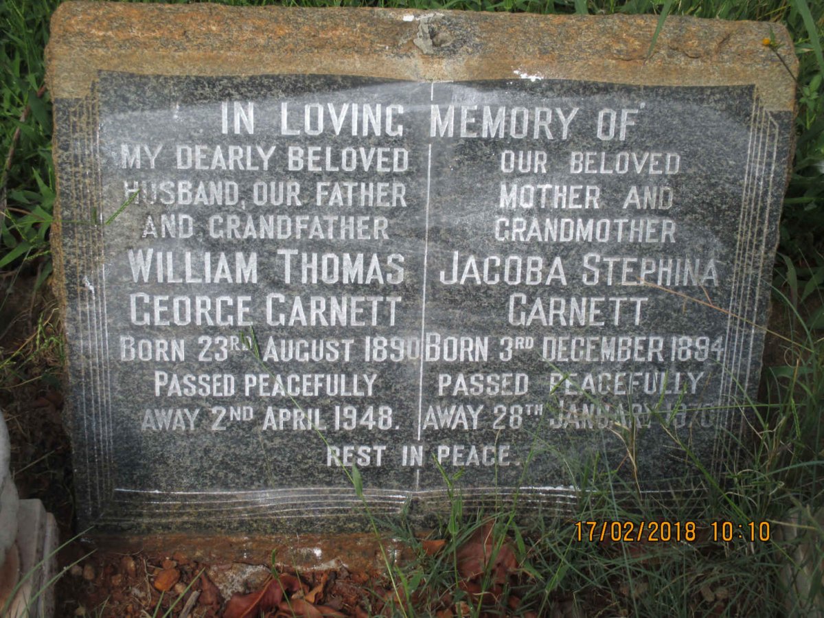 GARNETT William Thomas George 1890-1948 &amp; Jacoba Stephina 1894-1970