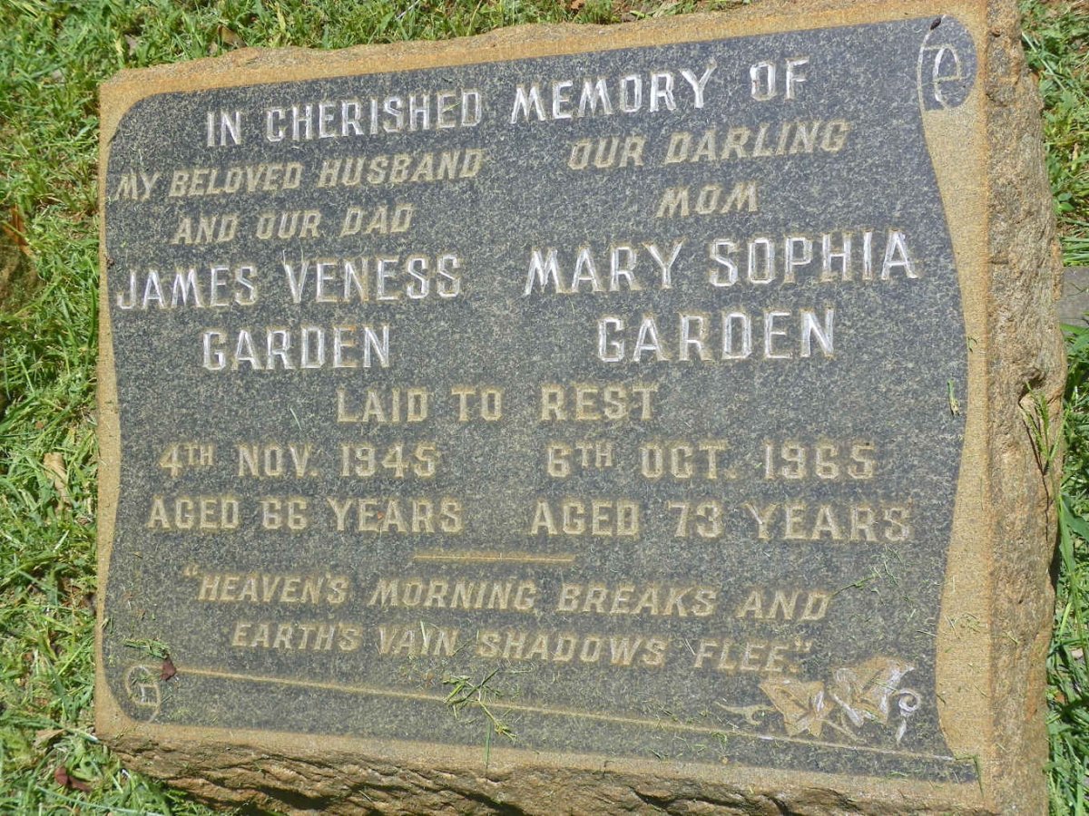 GARDEN James Veness -1945 &amp; Mary Sophia -1965
