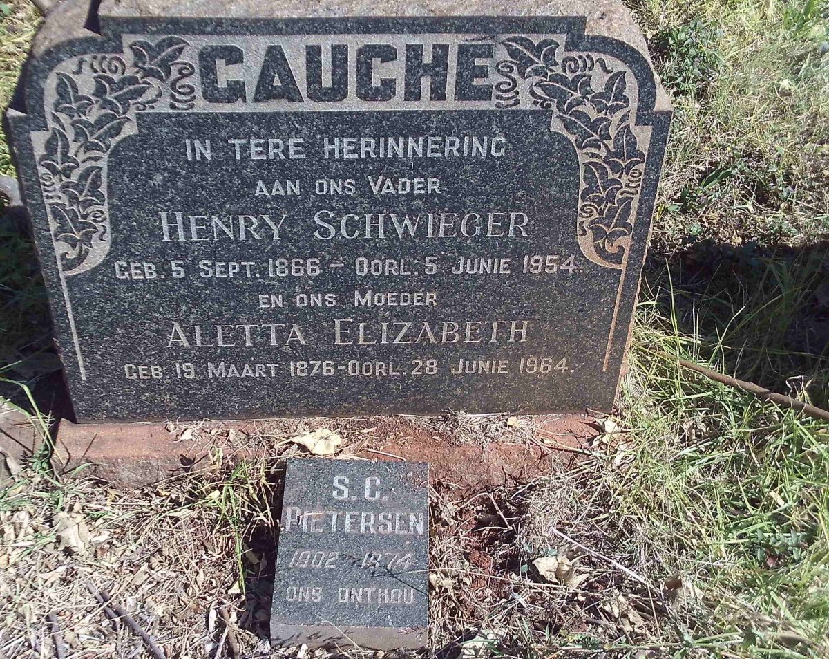 GAUCHÉ Henry Schwieger 1866-1954 &amp; Aletta Elizabeth 1876-1964 :: PIETERSEN S.C. 1902-1974