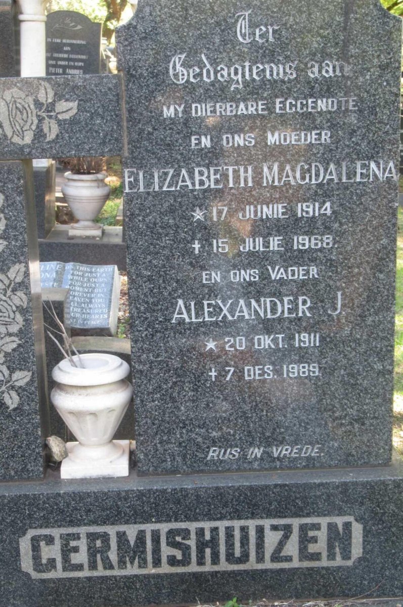 GERMISHUIZEN Alexander J. 1911-1989 &amp; Elizabeth Magdalena 1914-1968