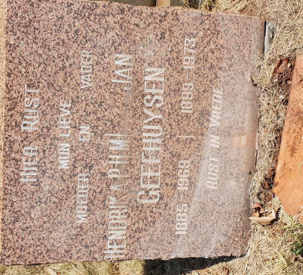 GEEFHUYSEN Jan 1899-1973 &amp; Hendrika P.H.M. 1885-1969