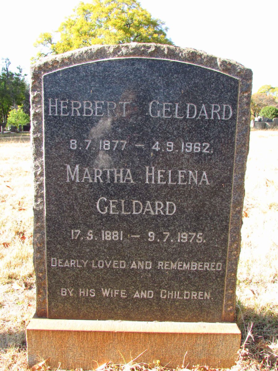 GELDARD Herbert 1877-1962 &amp; Martha Helena 1881-1975
