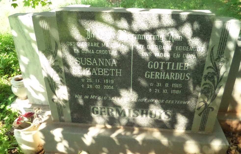 GERMISHUYS Gottlieb Gerhardus 1915-1981 &amp; Susanna Elizabeth 1919-2004