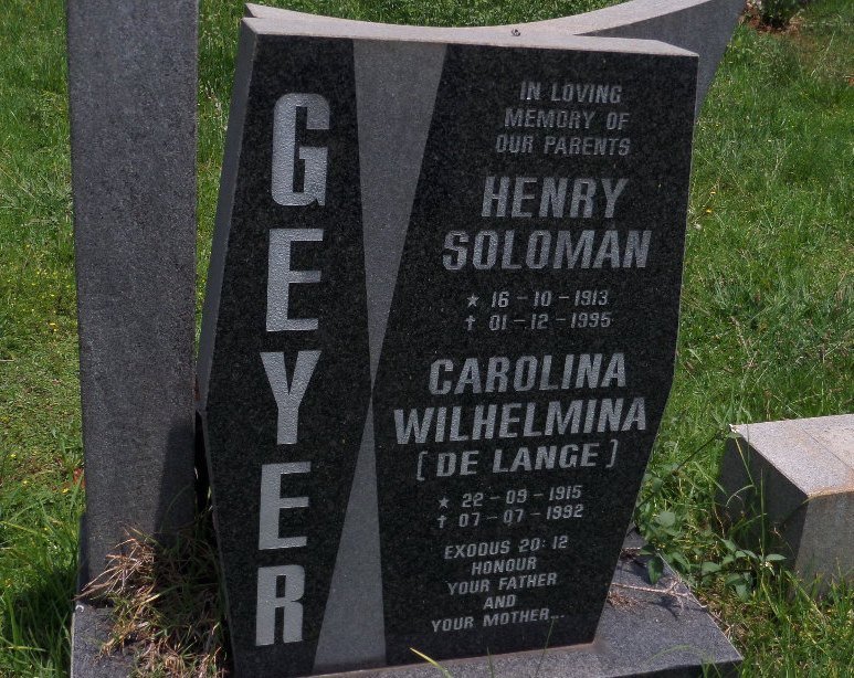 GEYER Henry Soloman 1913-1995 &amp; Carolina Wilhelmina DE LANGE 1915-1992