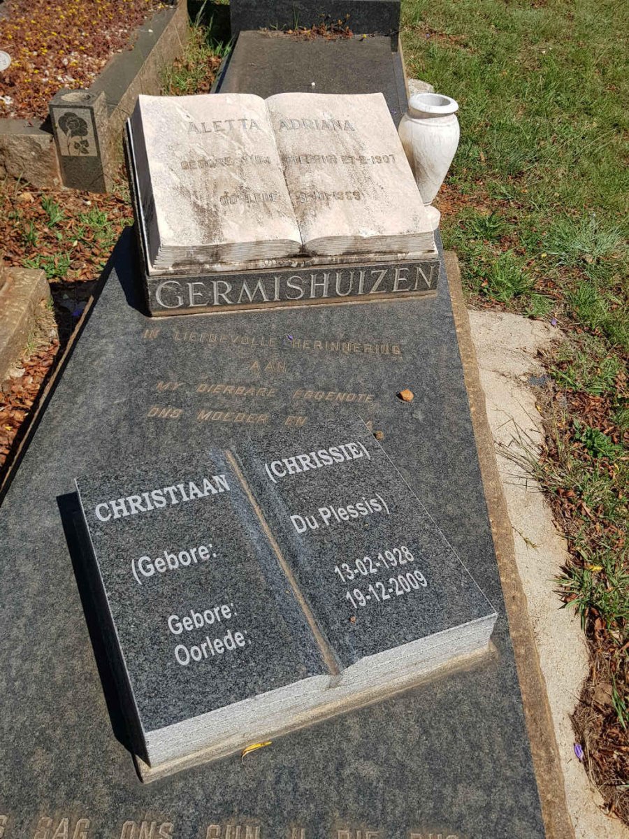 GERMISHUIZEN Aletta Adriana nee DU PLESSIS 1907-1959 :: GERMISHUIZEN Christiaan nee DU PLESSIS 1928-2009