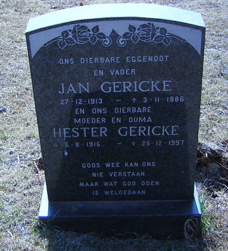GERICKE Jan 1913-1986 &amp; Hester 1916-1997