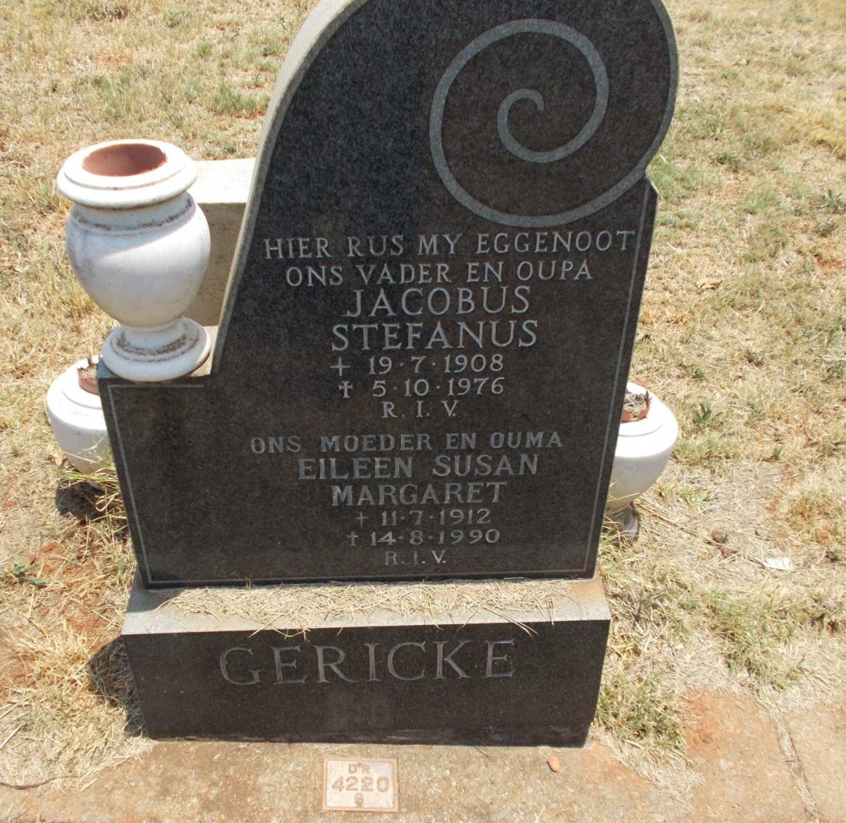 GERICKE Jacobus Stefanus 1908-1976 &amp; Eileen Susan Margaret 1912-1990