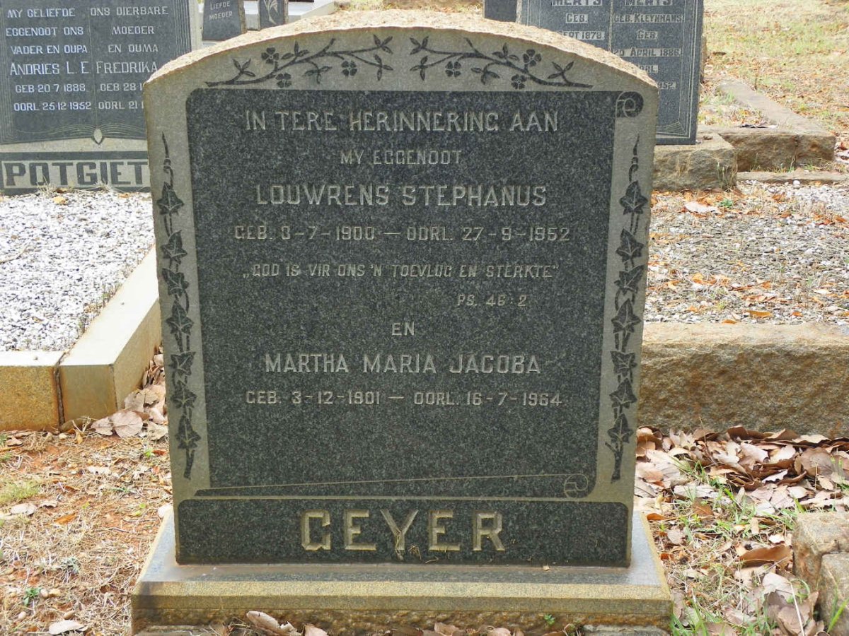 GEYER Louwrens Stephanus 1900-1952 &amp; Martha Maria Jacoba 1901-1964