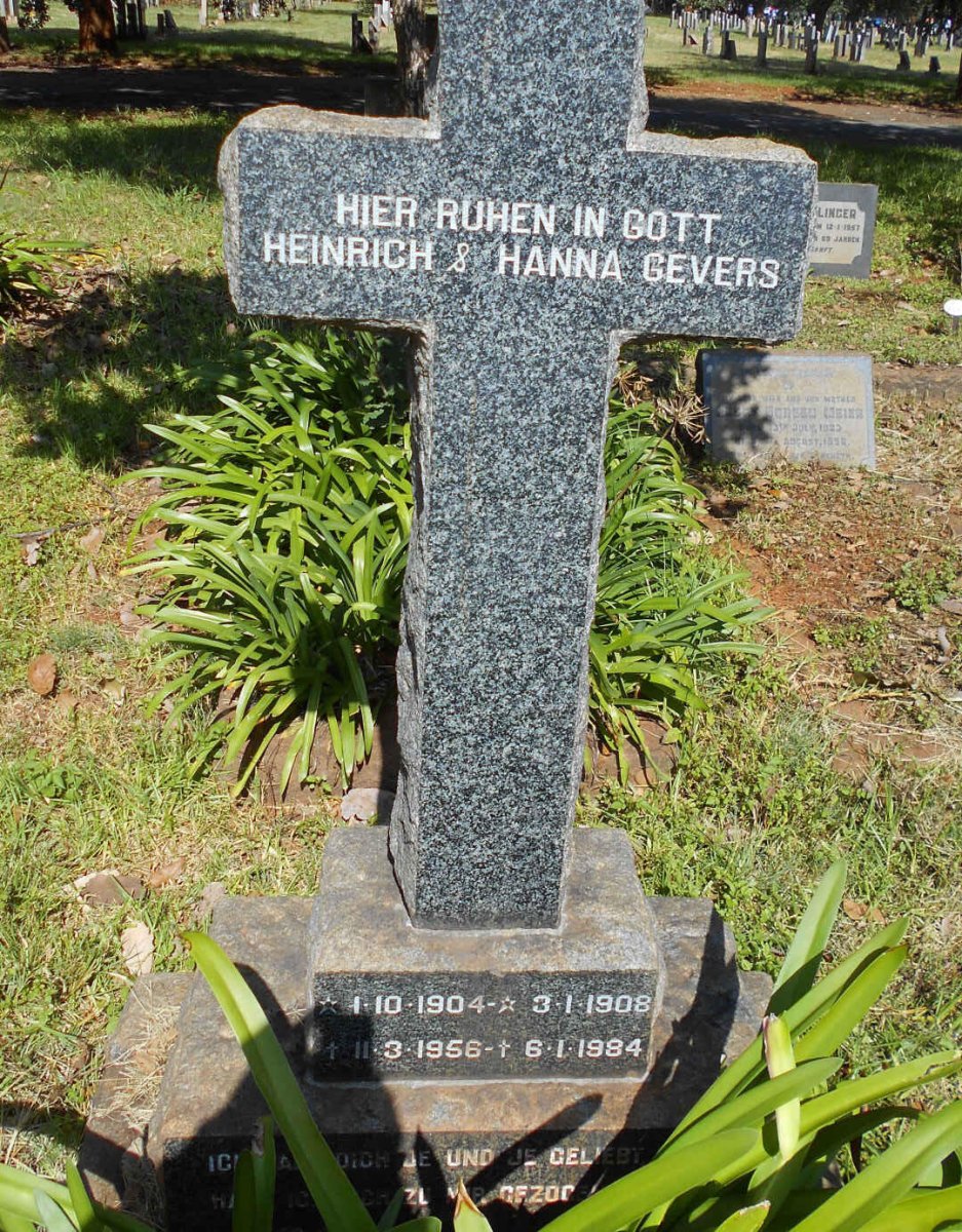 GEVERS Heinrich 1904-1956 &amp; Hanna 1908-1984