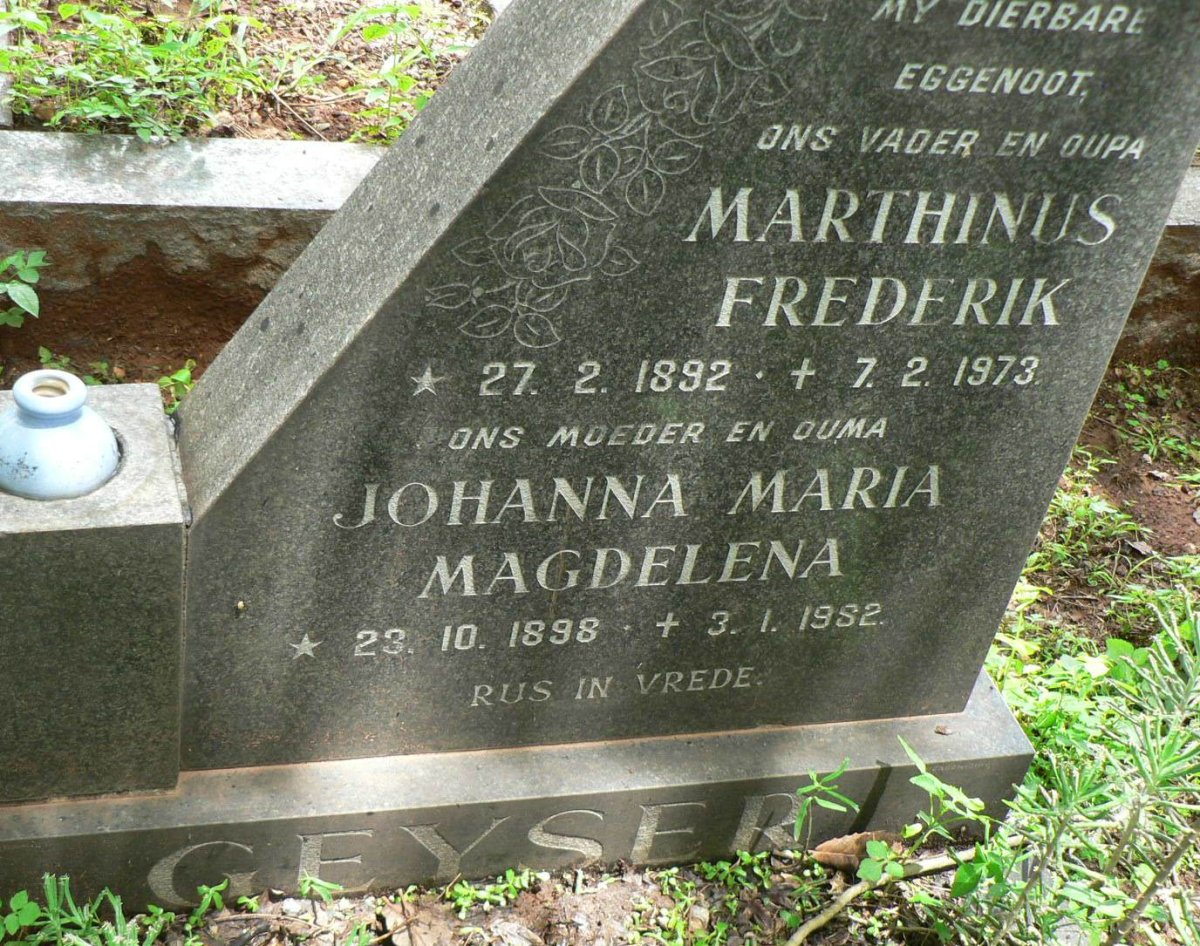 GEYSER Marthinus Frederik 1892-1973 &amp; Johanna Maria Magdalena 1898-1982