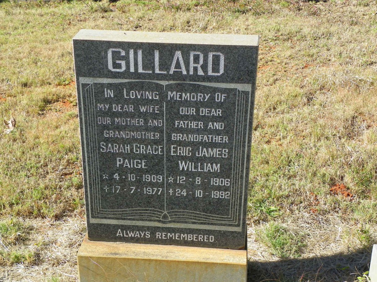 GILLARD Eric James William 1906-1992 &amp; Sarah Grace Paige 1909-1977