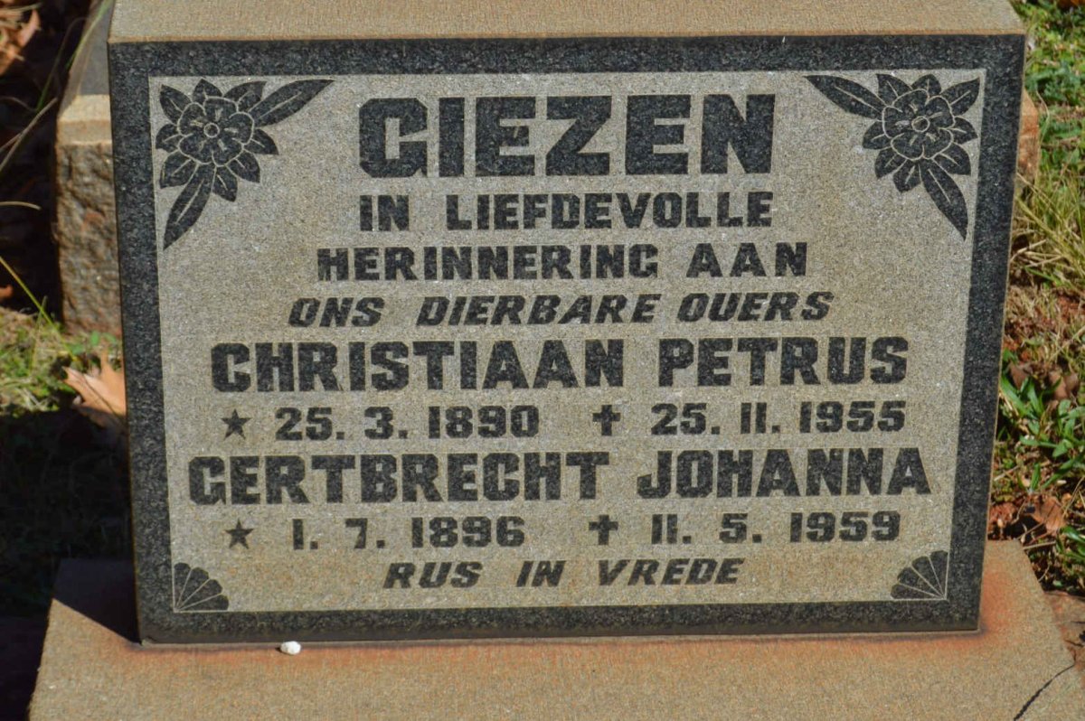 GIEZEN Christiaan Petrus 1890-1955 &amp; Gertbrecht Johanna 1896-1959