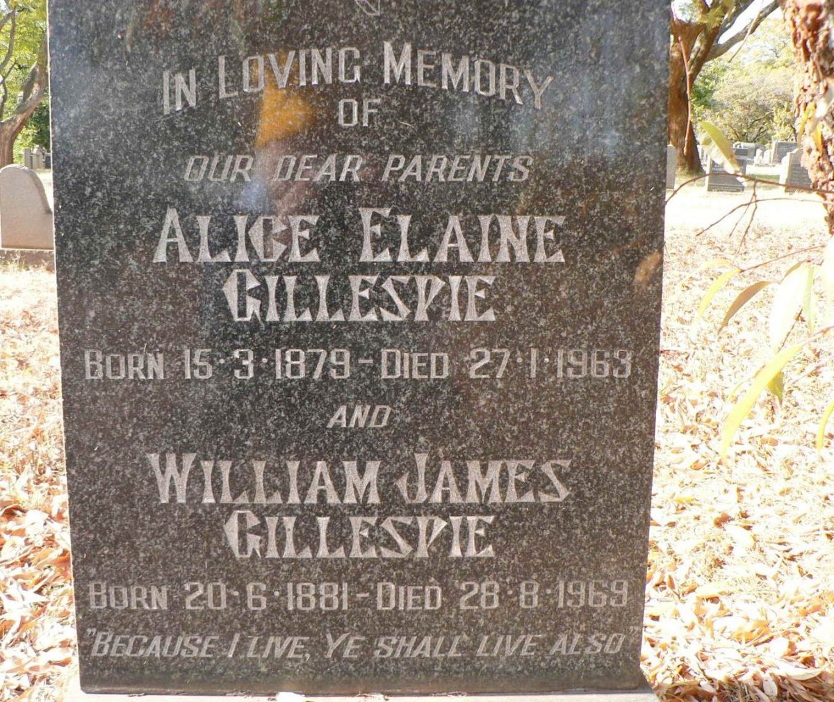 GILLESPIE William James 1881-1969 &amp; Alice Elaine 1879-1963