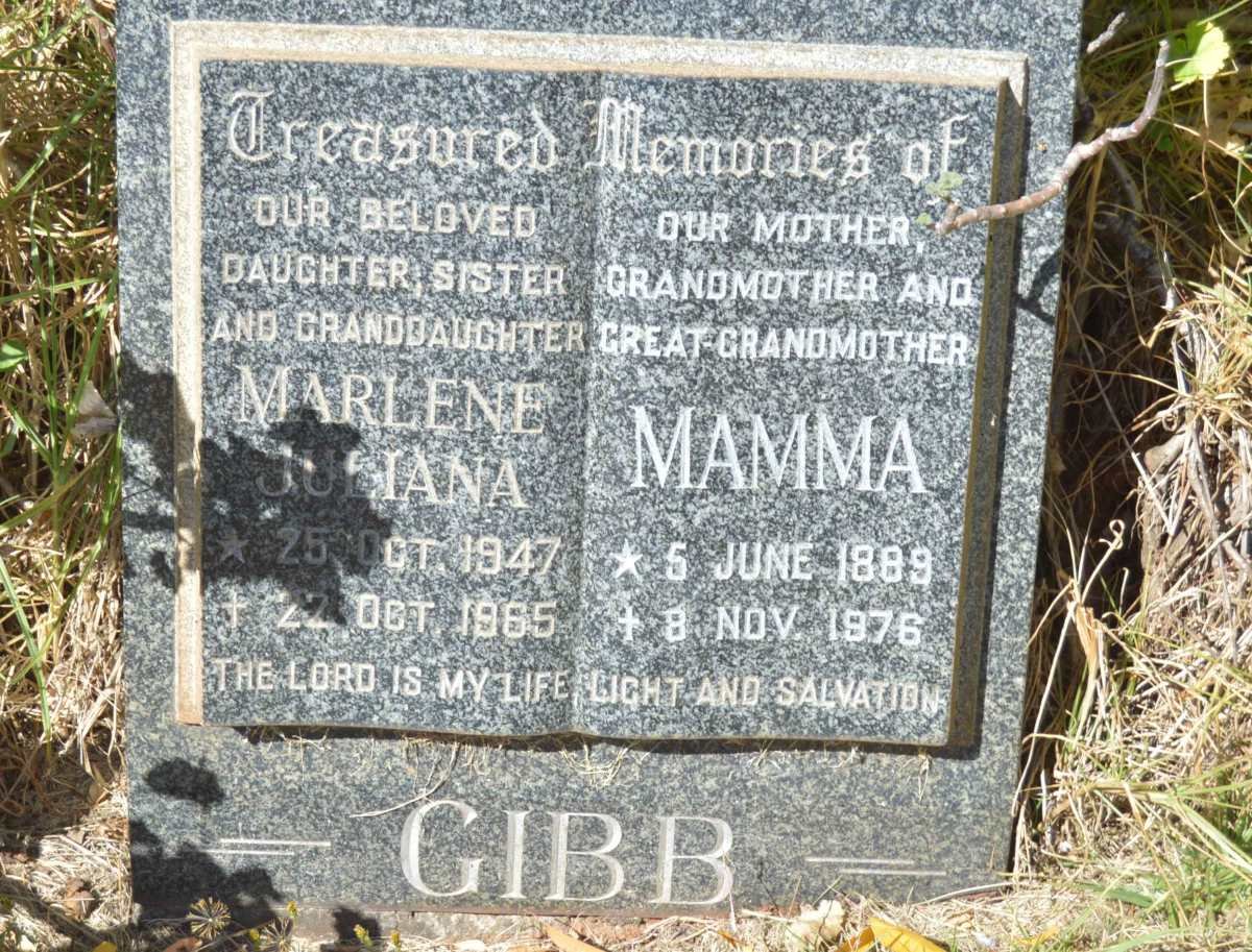 GIBB Mamma 1889-1976 :: GIBB Marlene Juliana 1947-1965