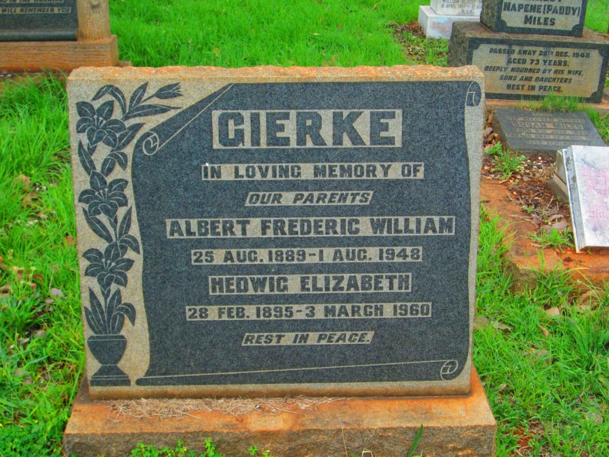 GIERKE Albert Frederic William 1889-1948 &amp; Hedwig Elizabeth 1895-1960