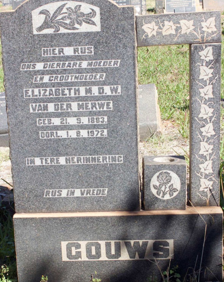 GOUWS Elizabeth M.D.W. nee VAN DER MERWE 1883-1972