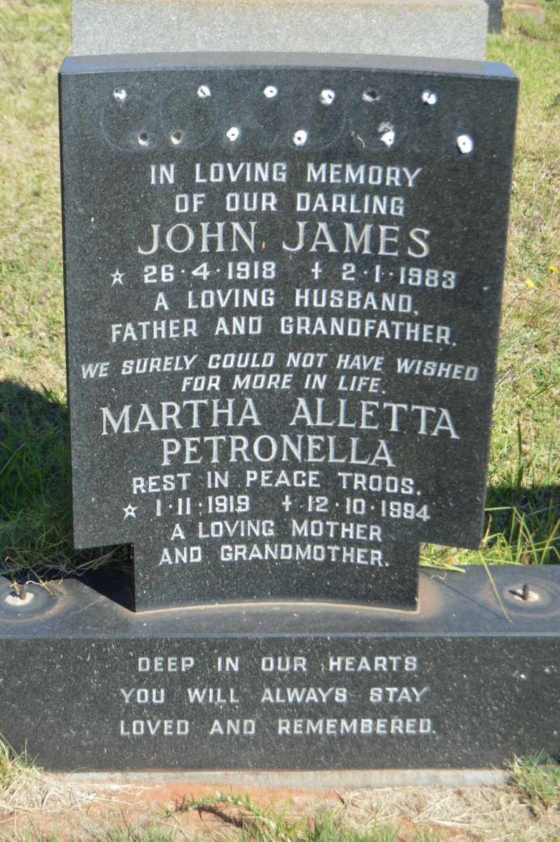 GORDON John James 1918-1983 &amp; Martha Aletta Petronella 1919-1994