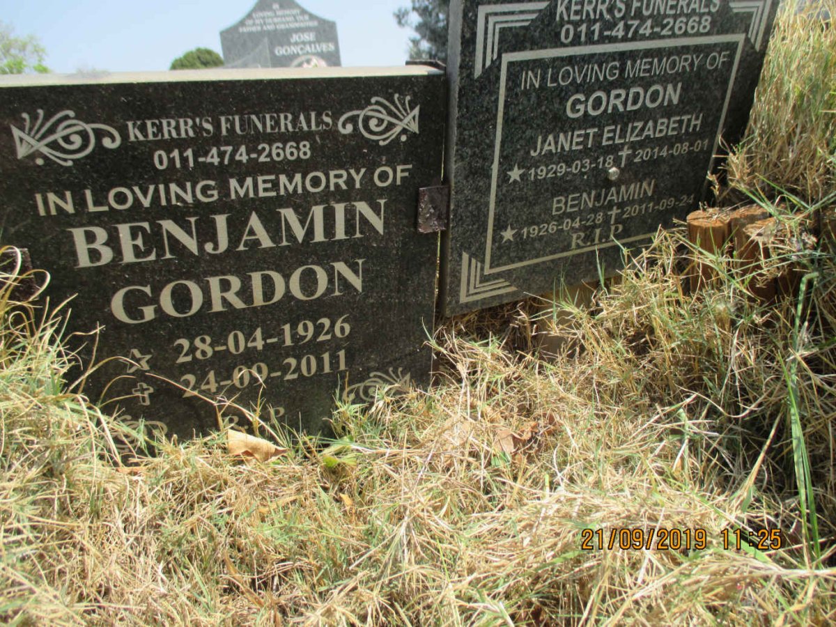 GORDON Benjamin 1926-2011 &amp; Janet Elizabeth 1929-2014
