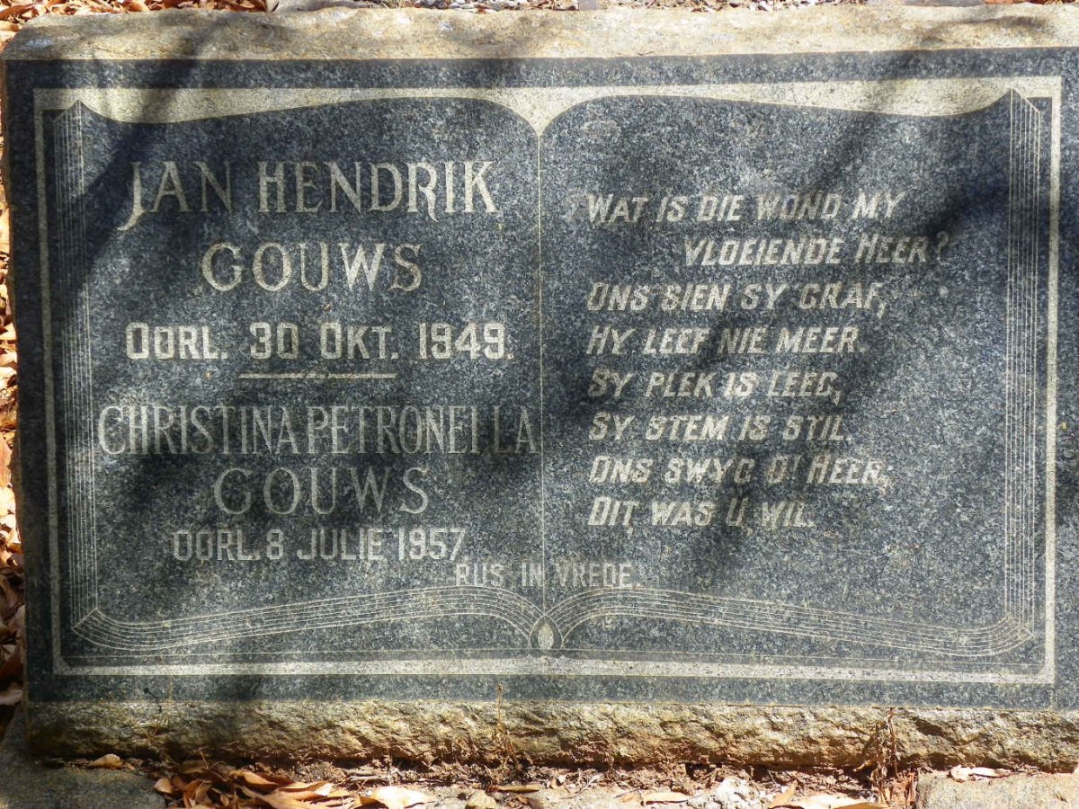 GOUWS Jan Hendrik -1949 &amp; Christina Petronella -1957