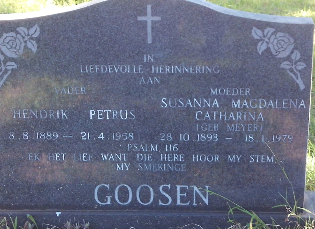 GOOSEN Hendrik Petrus 1889-1958 &amp; Susanna Magdalena Catharina MEYER 1893-1979