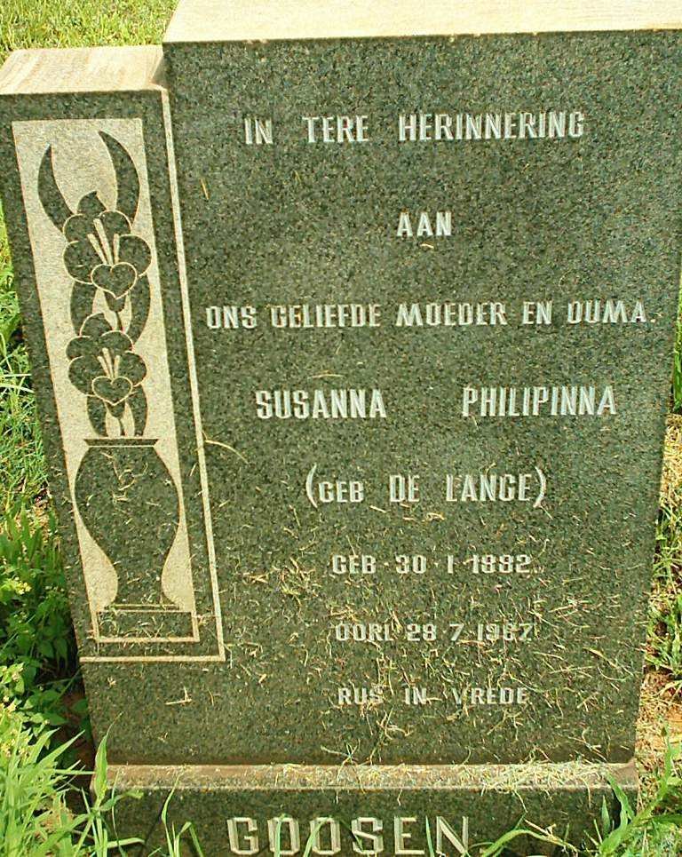 GOOSEN Susanna Philipinna nee DE LANGE 1892-1967