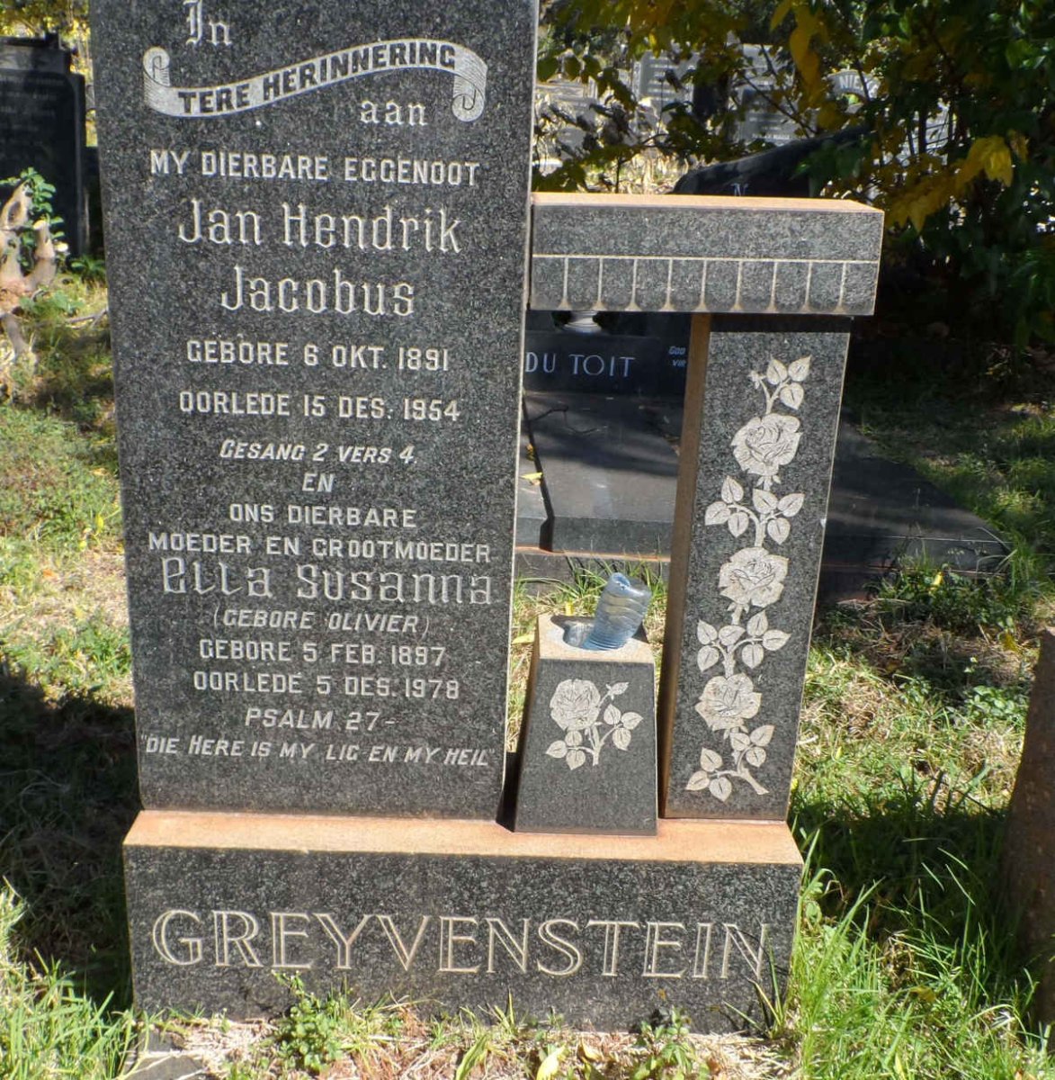 GREYVENSTEIN Jan Hendrik Jacobus 1891-1954 &amp; Ella Susanna OLIVIER 1897-1978
